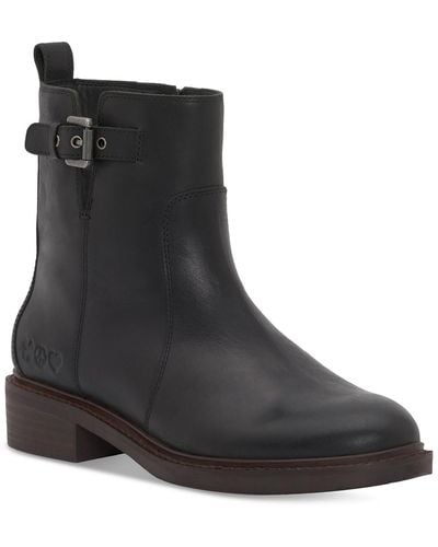 Lucky Brand Quendy Leather Round Toe Booties - Black