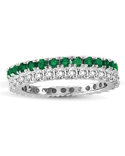 Suzy Levian 14k White Gold Emerald Diamond 2-piece Set Eternity Band Ring - Green