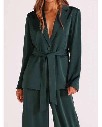 MINKPINK Erin Belted Blazer In Emerald Green