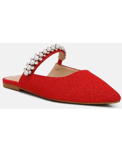 Rag & Co Geode Pearl Embellished Slip On Mules - Red