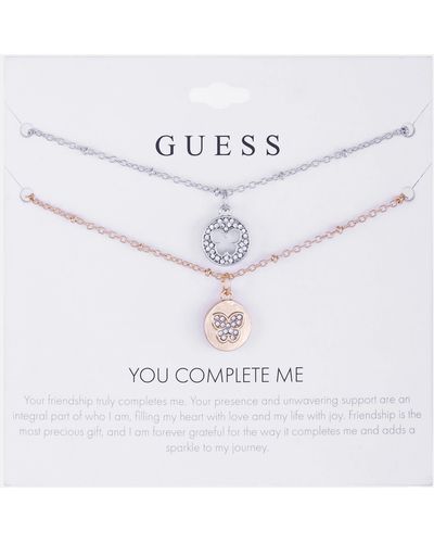 Guess Factory Silver And Rose Gold-tone Necklace Set - White