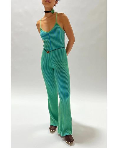 Another Girl 2 Tone Rib Jumpsuit - Green
