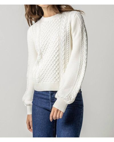 Lilla P Long Sleeve Cable Crewneck Sweater - White