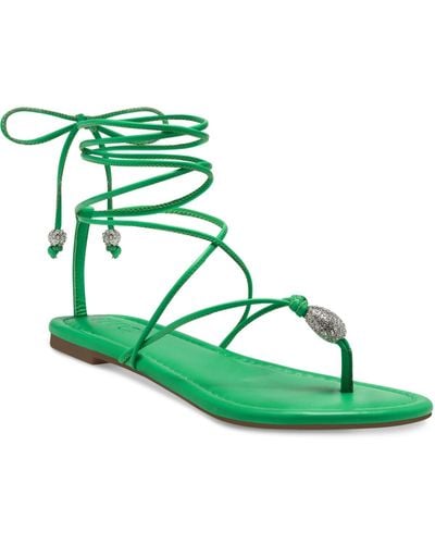 INC Amille Faux Leather Ankle Tie Strappy Sandals - Green