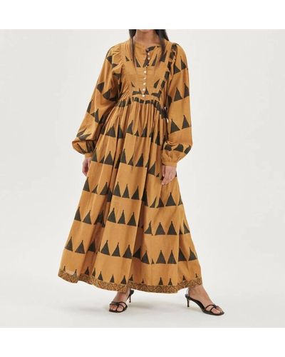 Kinga Csilla Sanur Block Print Mascali Maxi Dress - Brown