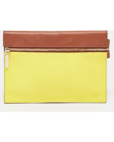 Victoria Beckham Tan/acid Leather Small Zip Pouch - Yellow