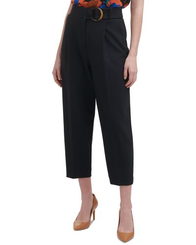 Calvin Klein Straight Leg Belted Cropped Pants - Black