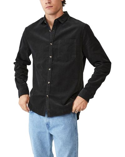 Cotton On Camden Corduroy Collared Button-down Shirt - Black