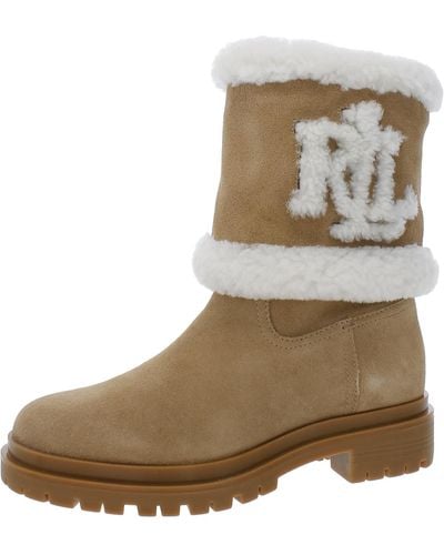 Lauren by Ralph Lauren Carter Cow Leather/curly Shearling Sheep Winter Mid-calf Boots - Natural