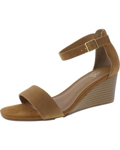 FIND Leather Ankle Strap Wedge Sandals - Brown