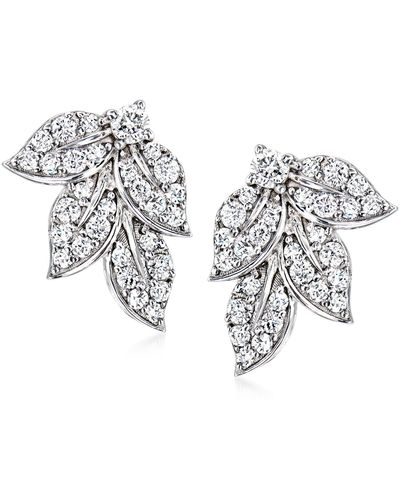 Ross-Simons Diamond Leaf Earrings - Metallic