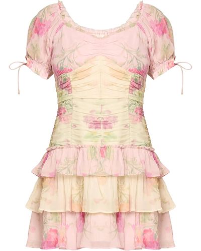 Love Moschino Loveshackfancy Jupe Puff-sleeve Tiered Ruffle Mini Dress - Pink