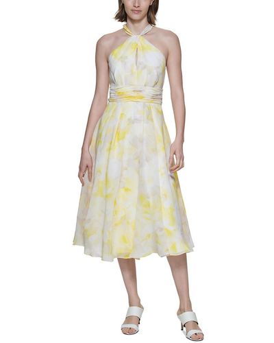 Calvin Klein Printed Tea Length Halter Dress - Multicolor