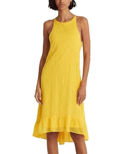 Lauren by Ralph Lauren Embroidered Sleeveless Shift Dress - Yellow
