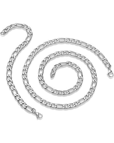 Crucible Jewelry Crucible 8mm Stainless Steel Figaro Chain Bracelet And Necklace Set - Metallic