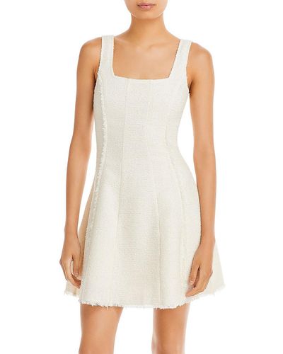 Aqua Tweed Mini Fit & Flare Dress - White