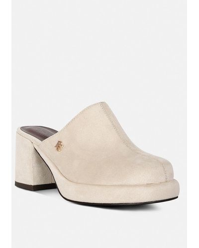 Rag & Co Delaunay Suede Heeled Mule Sandals - White