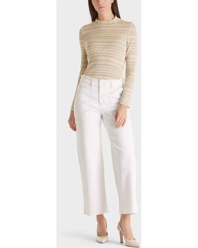 Marc Cain Metallic Fitted Sweater Sparking Mushrooms Theme In Soft Blossom Color 157 - White