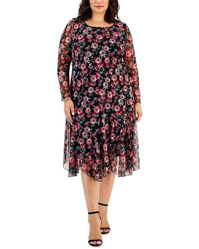 Connected Apparel Plus Seamed Floral Maxi Dress - Red