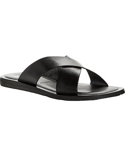 The Men's Store Leather Slip On Slide Sandals - Black