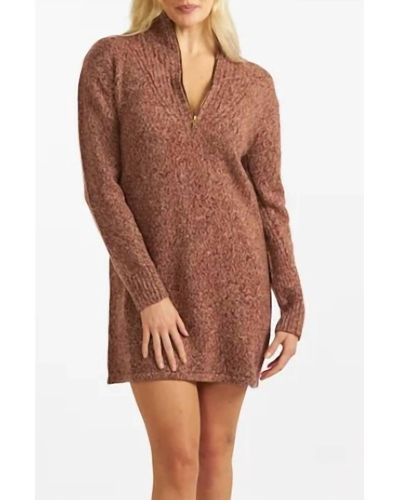 Monrow Marled Wool Cashmere Half Zip Sweater Dress - Brown
