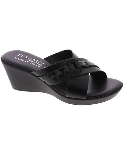 TUSCANY by Easy StreetR Sabina Faux Leather Criss Cross Wedge Sandals - Black