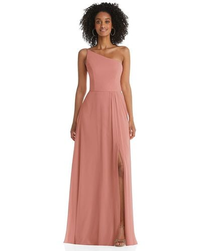 After Six One-shoulder Chiffon Maxi Dress With Shirred Front Slit - Pink