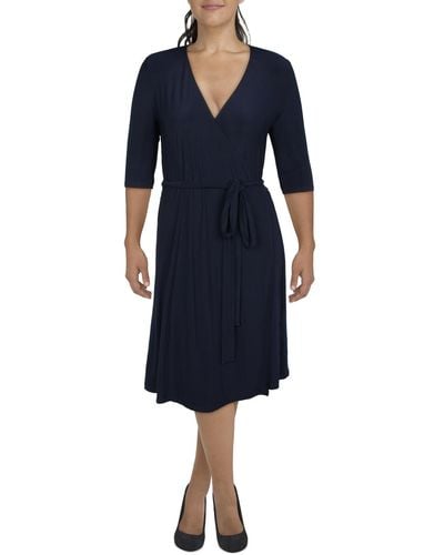Kiyonna Plus Knit Knee-length Wrap Dress - Blue