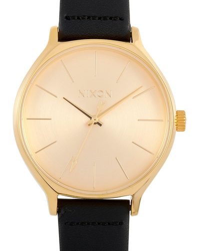 Nixon Clique Leather All Gold Stainless Steel 38 Mm Watch A1250 510 - Metallic