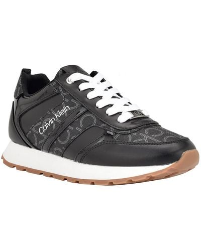 Calvin Klein Faux Leather Running Casual And Fashion Sneakers - Black