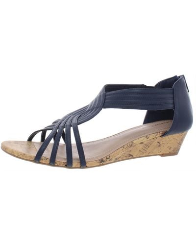 Charter Club Ginifur 2 Faux Leather Open Toe Wedge Sandals - Blue