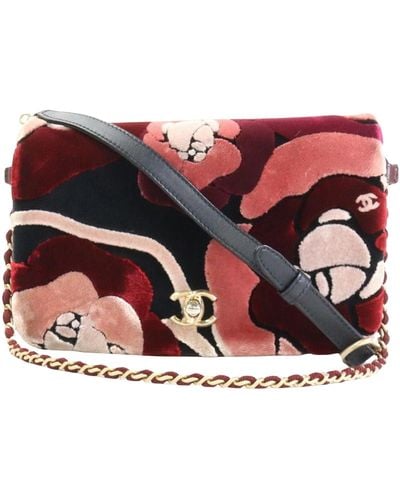 Chanel Camellia Velvet Shoulder Bag (pre-owned) - Red