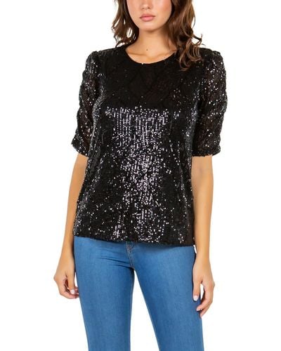 Fever Sequined Lined Blouse - Black