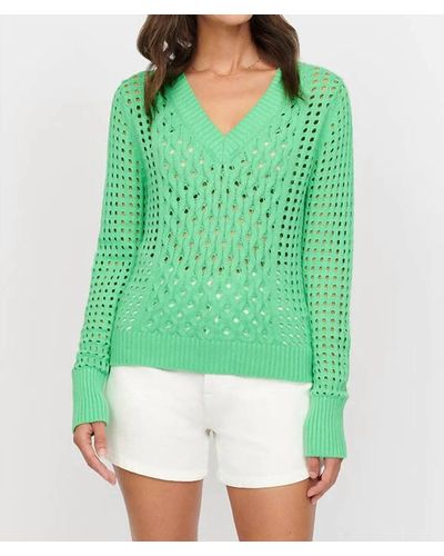 Isla Aurelie Multi Stitch Vee Sweater - Green
