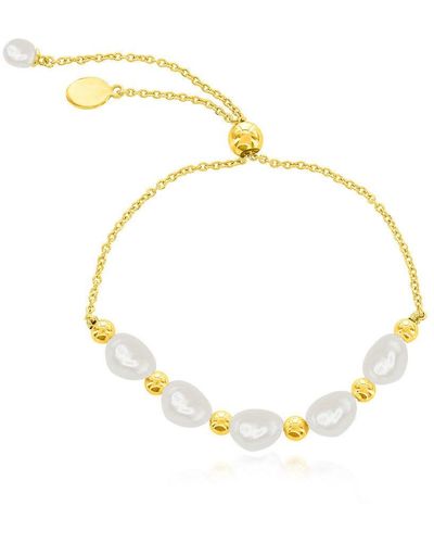 Simona Sterling Or Gold Plated Over Sterling Freshwater Pearl Bead Adjustable Bolo Bracelet - Metallic