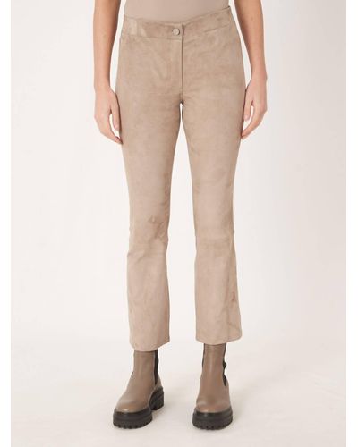 Repeat Cashmere Cropped Bootcut Suede Pants - Natural