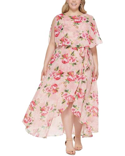 Jessica Howard Plus Floral Print Hi-low Maxi Dress - Pink