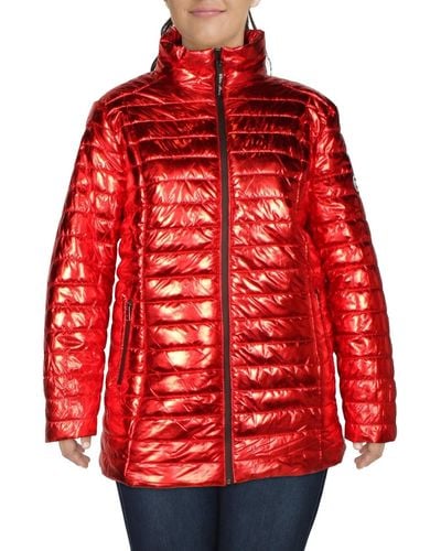 White Mark Plus Metallic Quilted Puffer Jacket - Red