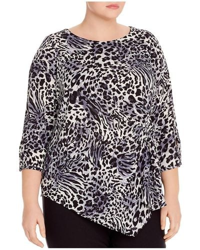 Status By Chenault Plus Animal Print Ruched Blouse - Multicolor