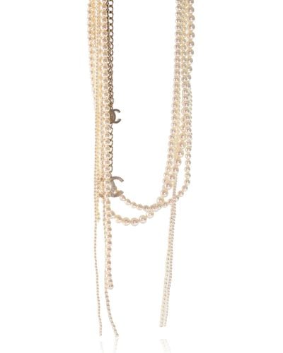 Chanel Faux-pearl Fringe Necklace Gold Toned Multi-strand B 14 B - Metallic