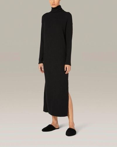 Enza Costa Sweater Rib Turtleneck Sheathe Dress - Black