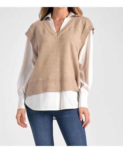 Elan Andrea Sweater Vest/shirt Combo - Natural