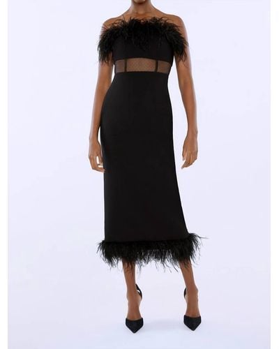 Likely Aubrey Feathers Trim Sheath Midi Dress - Black