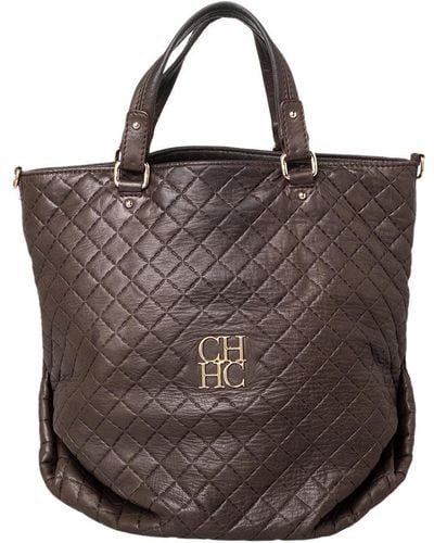 Carolina Herrera Quilted Leather Tote - Brown