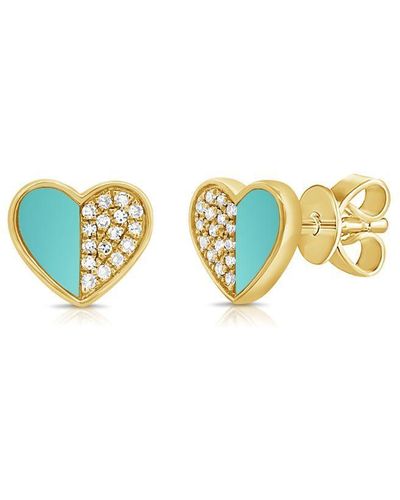 Diana M. Jewels 14k Yg 1.70gr Stud Earrings 32 Diamonds 0.11 2 Turquoise 3.00 - Metallic