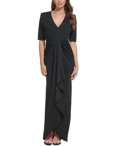 Calvin Klein Cascade Ruffle Long Evening Dress - Black
