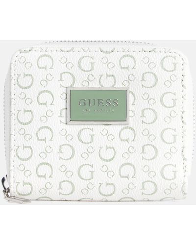 Guess Factory Abree Saffiano Zip Wallet - White