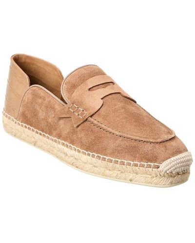 Christian Louboutin Paquepapa No Back Suede & Croc-embossed Leather Espadrille - Natural