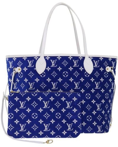 Louis Vuitton Neverfull Mm Leather Tote Bag (pre-owned) - Blue