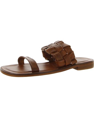 Free People Leather Slip On Slide Sandals - Brown